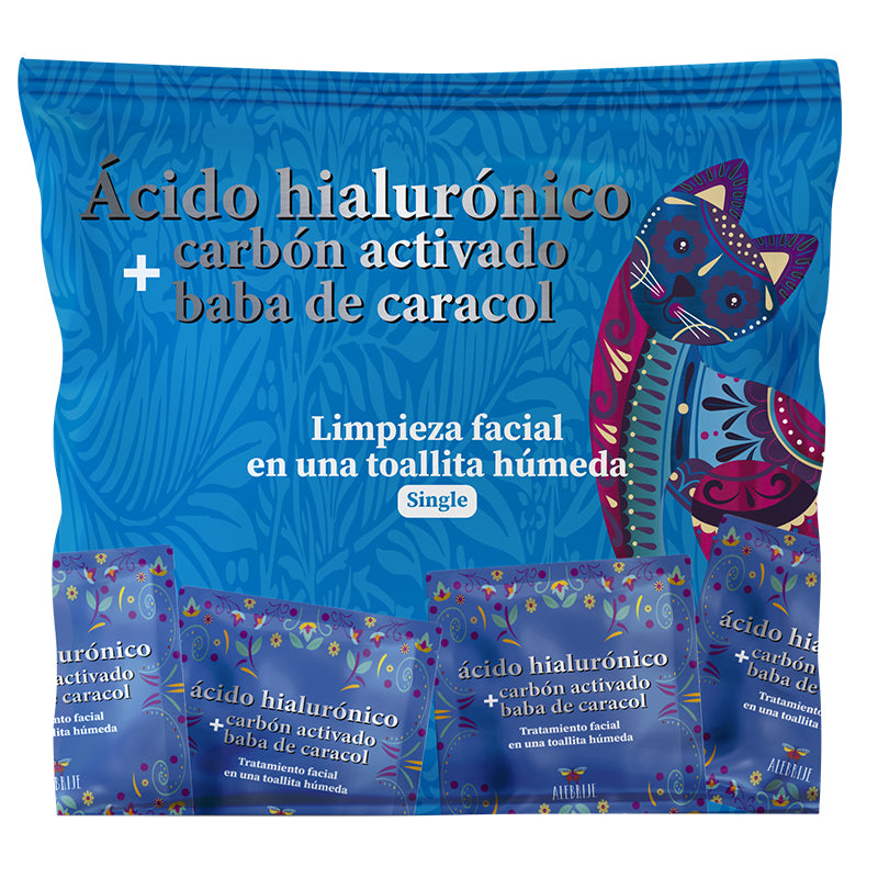 TOALLITAS HÚMEDAS / ÁCIDO HIALURÓNICO + CABÓN ACTIVADO+ BABA DE CARACOL