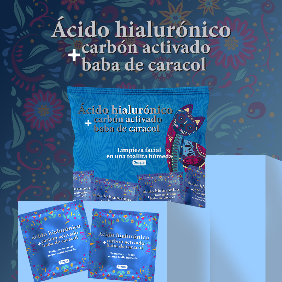 TOALLITAS HÚMEDAS / ÁCIDO HIALURÓNICO + CABÓN ACTIVADO+ BABA DE CARACOL